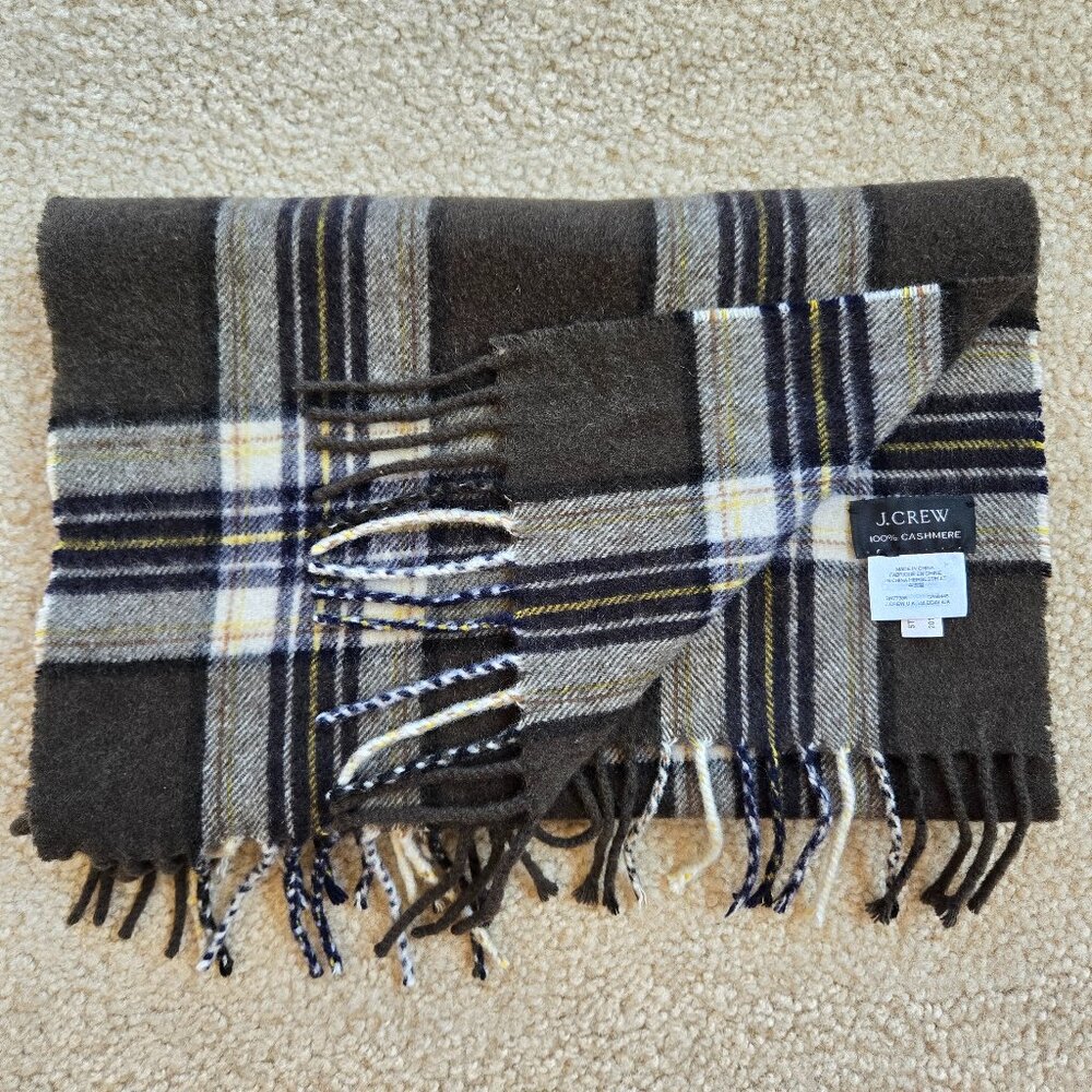 J. Crew Plaid Cashmere Scarf Dark Green Plaid